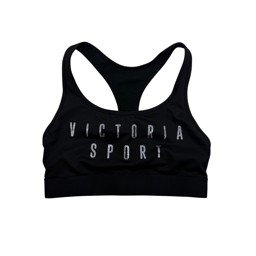 The Player by Victoria's Secret Sports Bra Small Black Glitter Logo Racerback